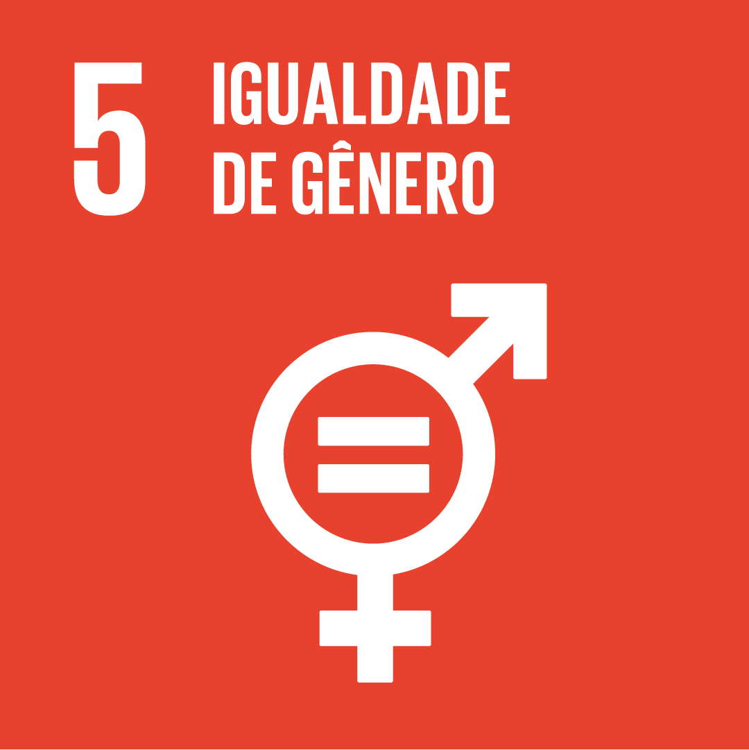 A imagem mostra o ícone da ODS 5 "saúde e bem-estar", representada por um ícone verde, com um desenho de um gráfico de batimento cardíaco e um coração