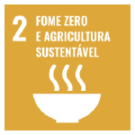 A imagem mostra o ícone das ODS 2 “fome zero e agricultura sustentável”, representada por um ícone amarelo com um desenho de uma tigela branca com 3 linhas onduladas acima, representando vapor